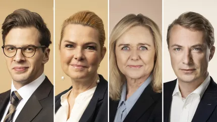 Alex Vanopslagh (LA), Inger Støjberg (DD), Mona Juul (Kons.) og Morten Messerschmidt (DF)